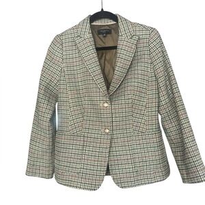 Talbots Womens Wool Houndstooth Blazer Gold Button Green Pink Size 8P